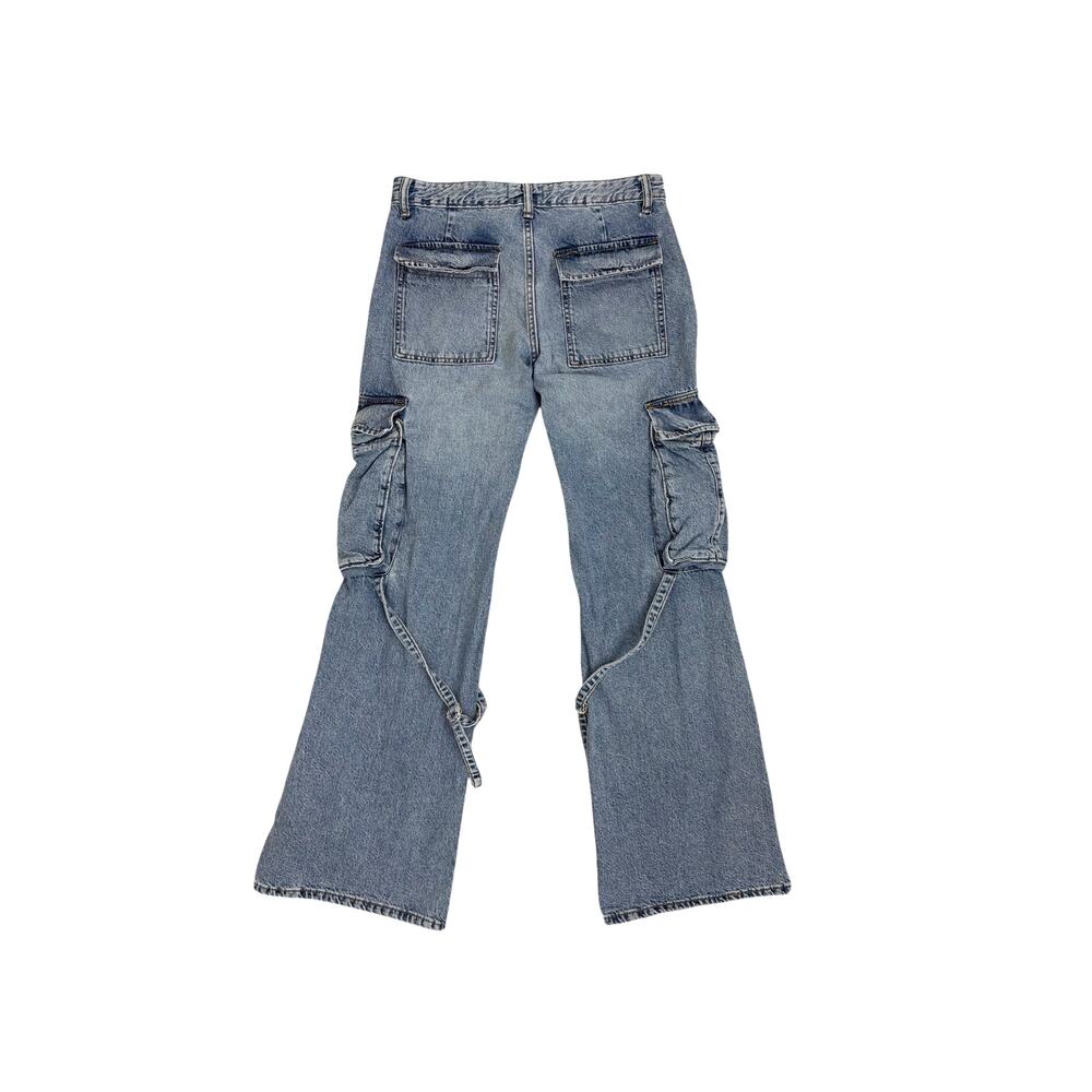 Zara Wide Leg Baggy Grunge Low Rise Flare Cargo Jeans Denim Blue Size 4 - Picture 3 of 4